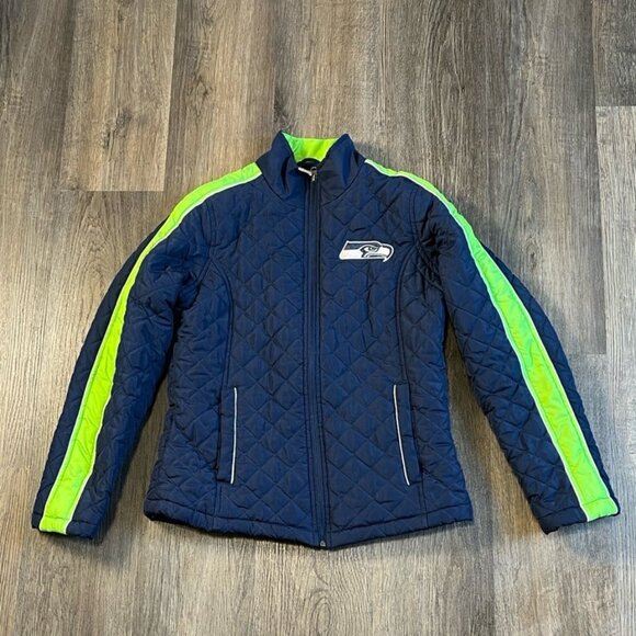 NFL Team Apparel Women's Seattle Seahawks Blue Long Sleeve Quilted Jacket Medium - Picture 1 of 12